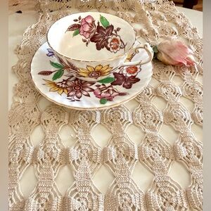 Crocheted Doily Runner Ecru Antique Vintage Linens